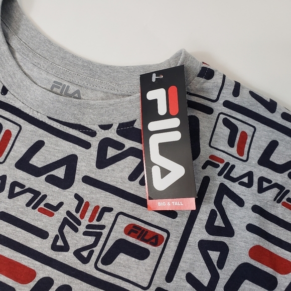 Fila Gray Logo T-Shirt Men's Size 2XL Spellout Streetwear Casual Big & Tall NWT - Picture 4 of 8